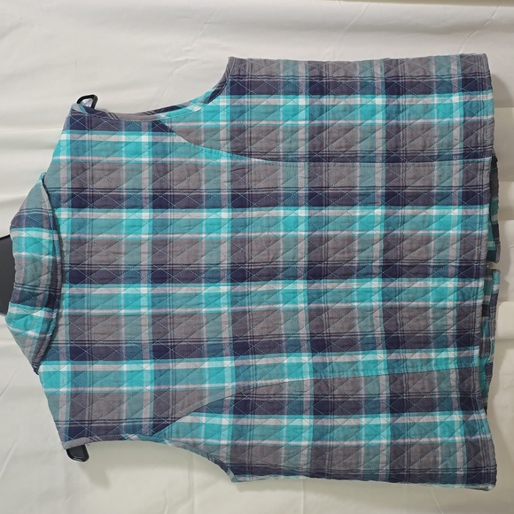 Southern Lady Teal & Plaid Quilted zip up vest w/ pockets. XL - Picture 2 of 6